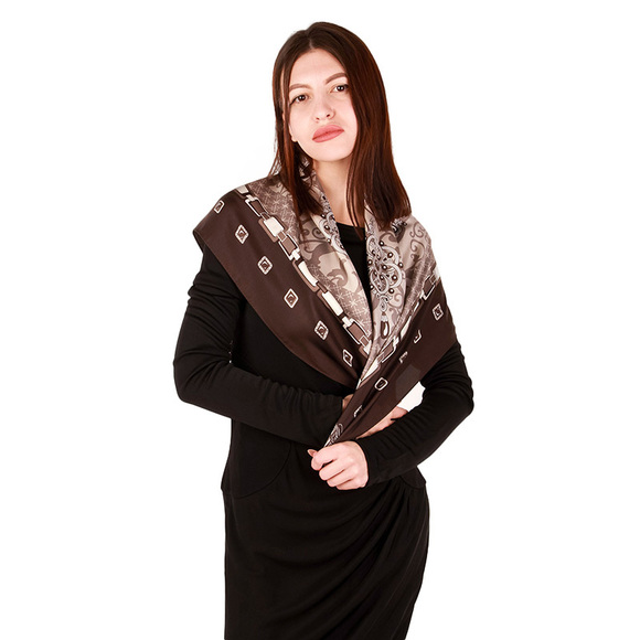 MARC ROZIER BROWN, GRAY, WHITE SQUARE SCARF | WOMENS SIZE 90X90 - Picture 1 of 3